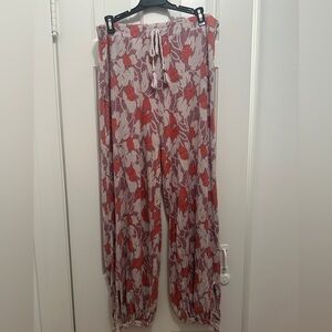 Anthropologie Red, Pink and White Floral Jersey Wide-Leg Pajama Pants